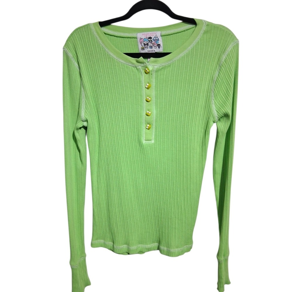 Y2k Hello Kitty X Forever 21 Keroppi Henley Womens size Medium Ribbed Sanrio Top
